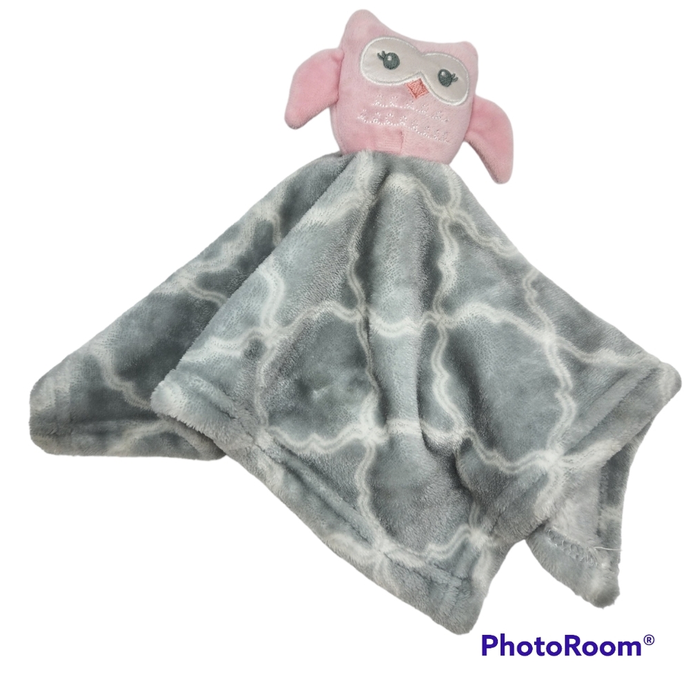 Hudson Baby Pink Gray Owl Lovey Securiry Blanket 14 x 14